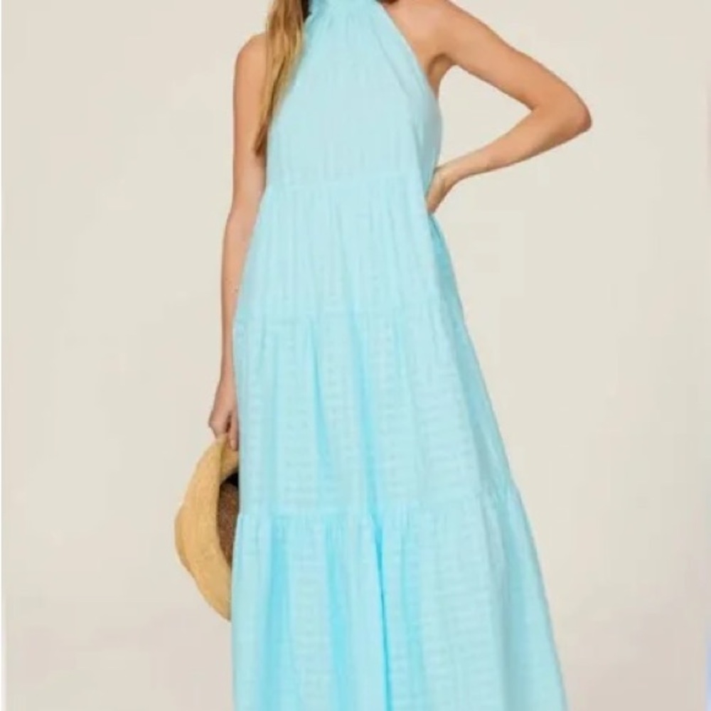 Trina Turk Elegant Blue Halter Maxi Dress